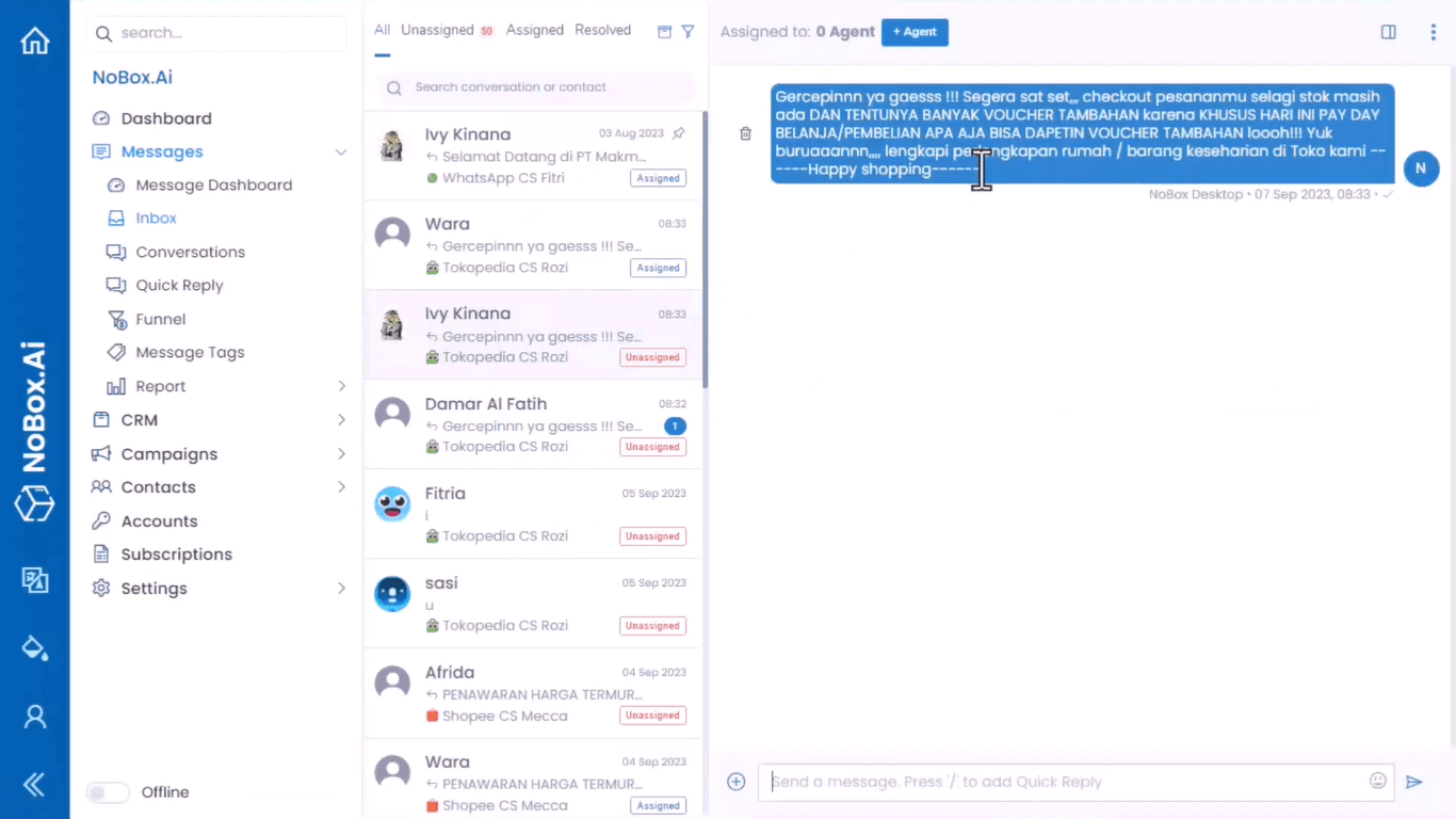 Tampilan Dasbor NoBox