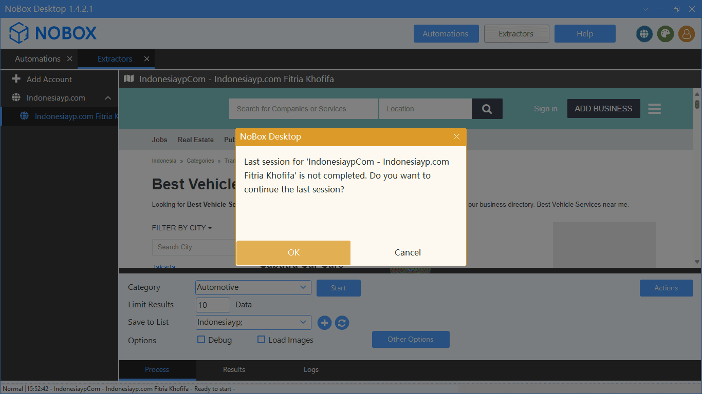 Tampilan Dasbor NoBox