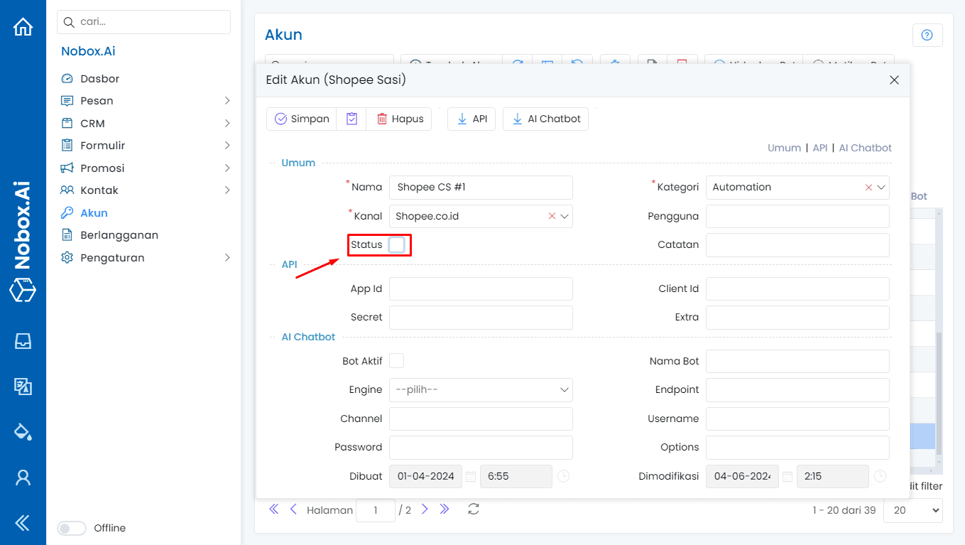 Tampilan Dasbor NoBox