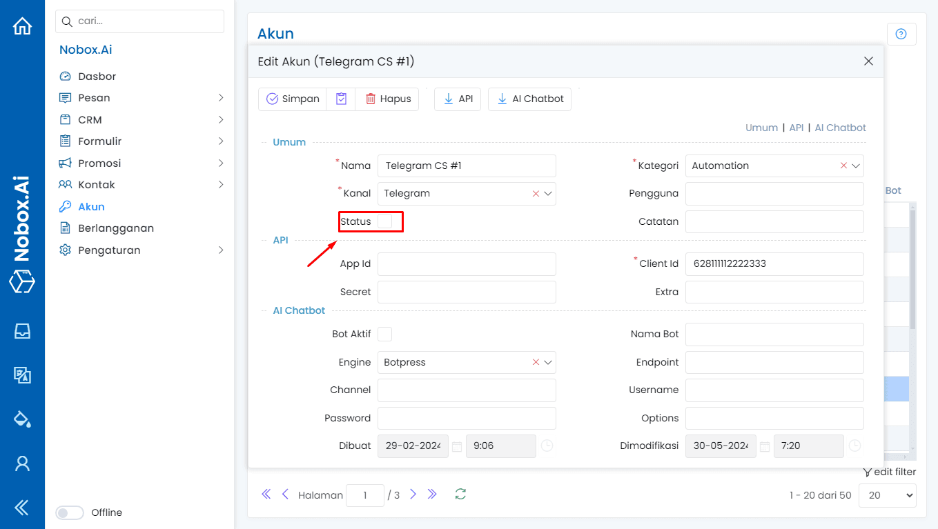 Tampilan Dasbor NoBox