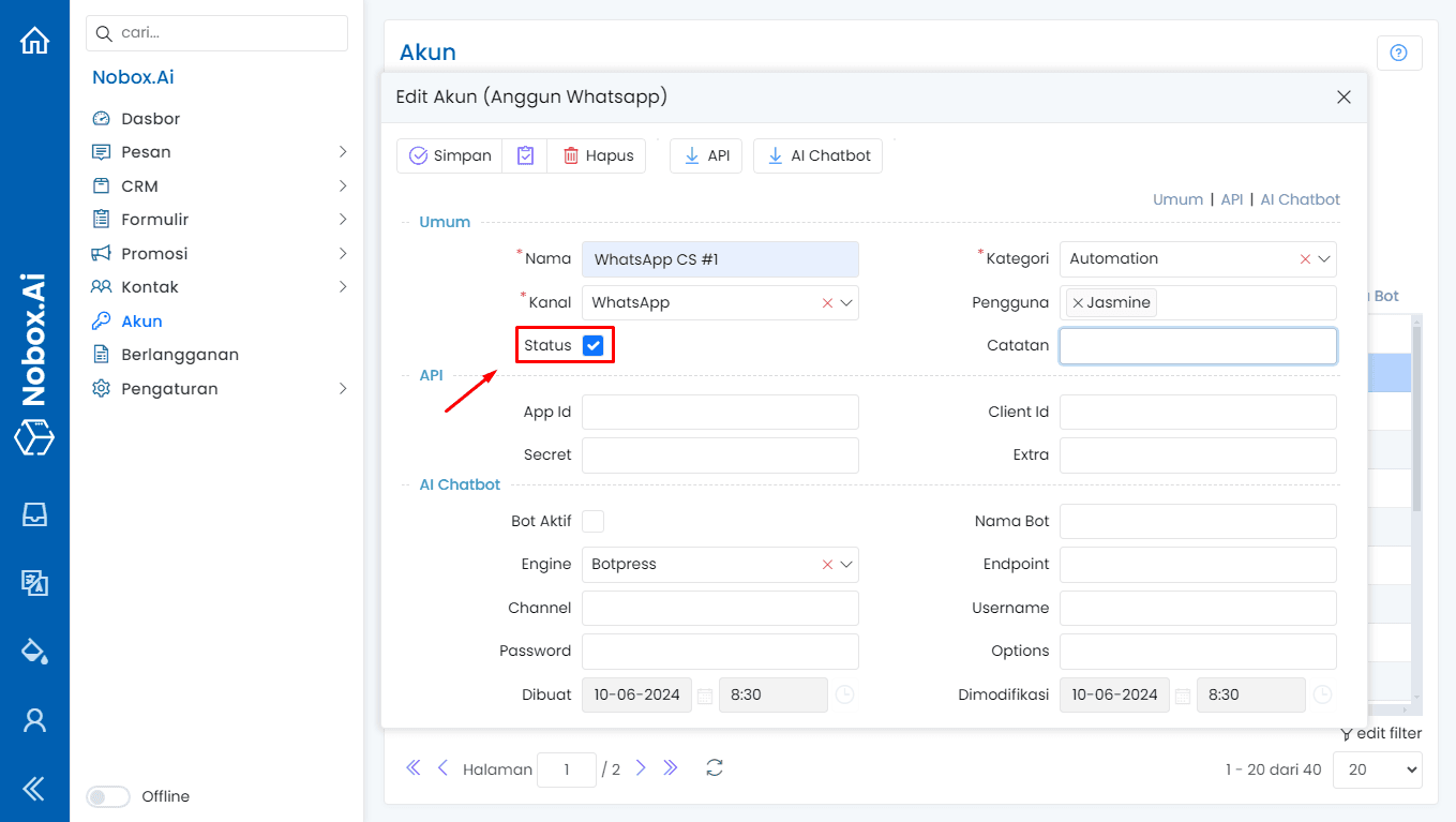 Tampilan Dasbor NoBox