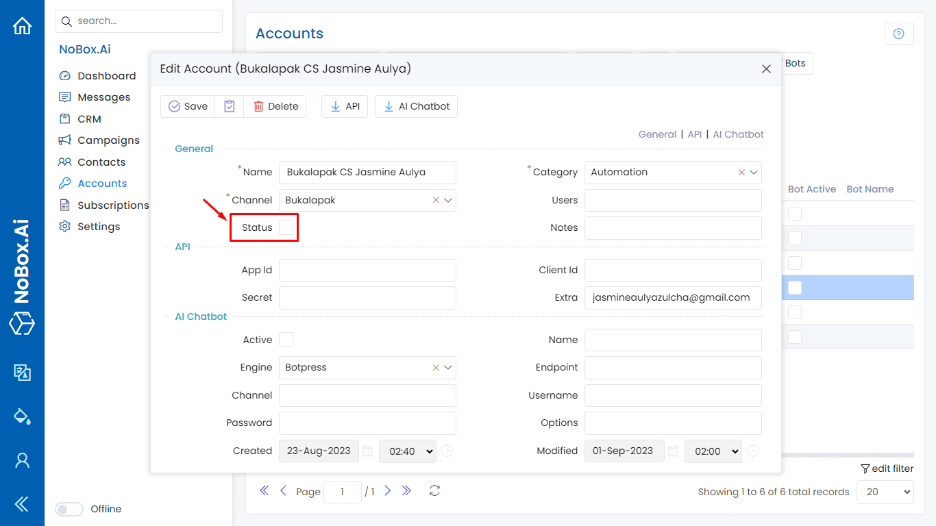Tampilan Dasbor NoBox
