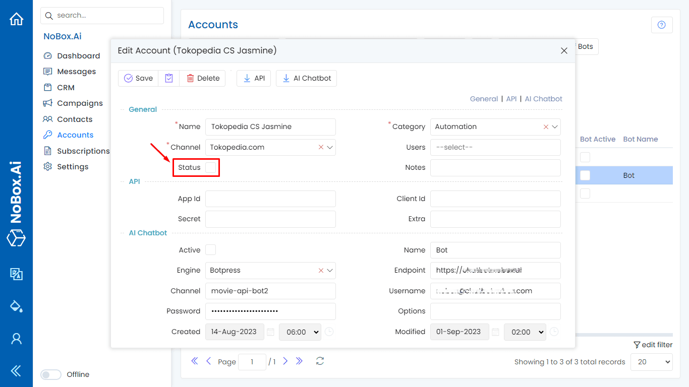 Tampilan Dasbor NoBox