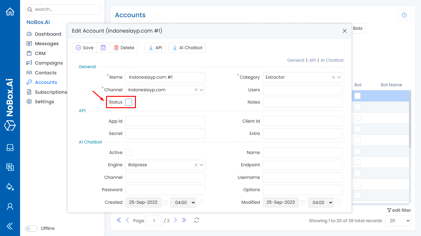 Tampilan Dasbor NoBox