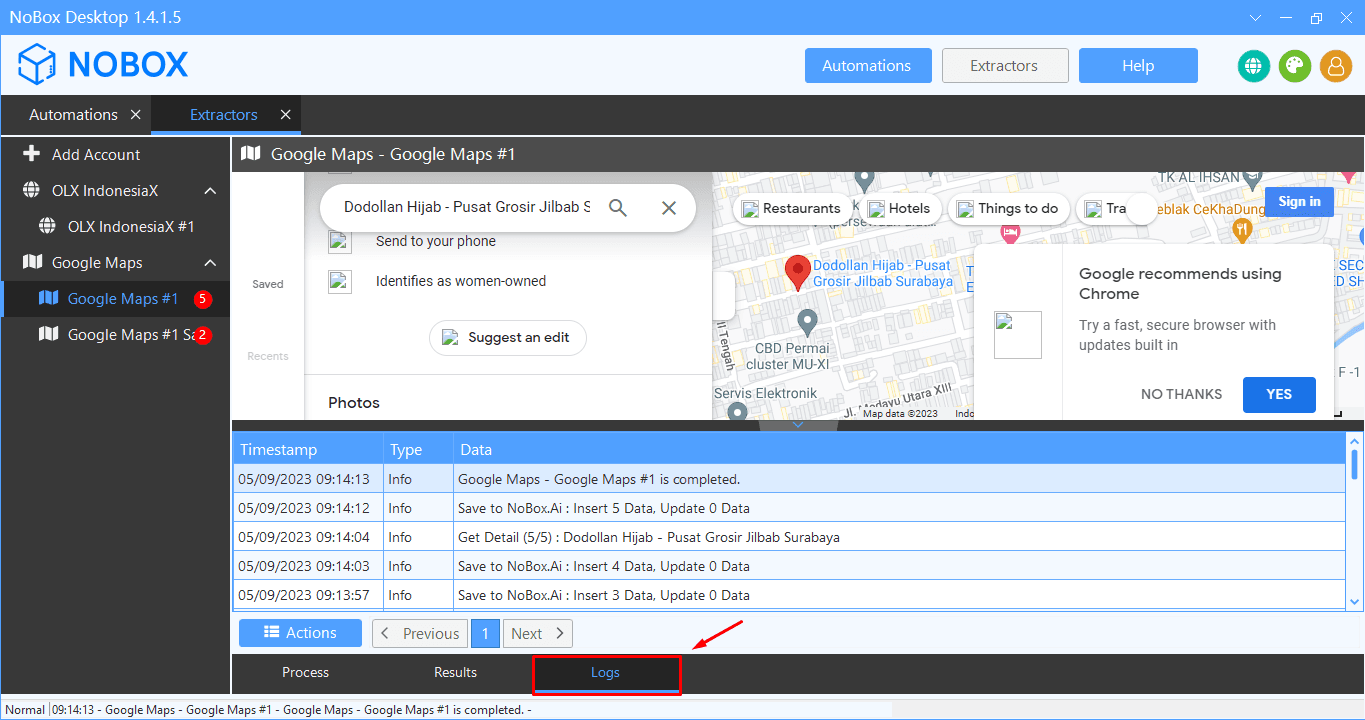 Tampilan Dasbor NoBox
