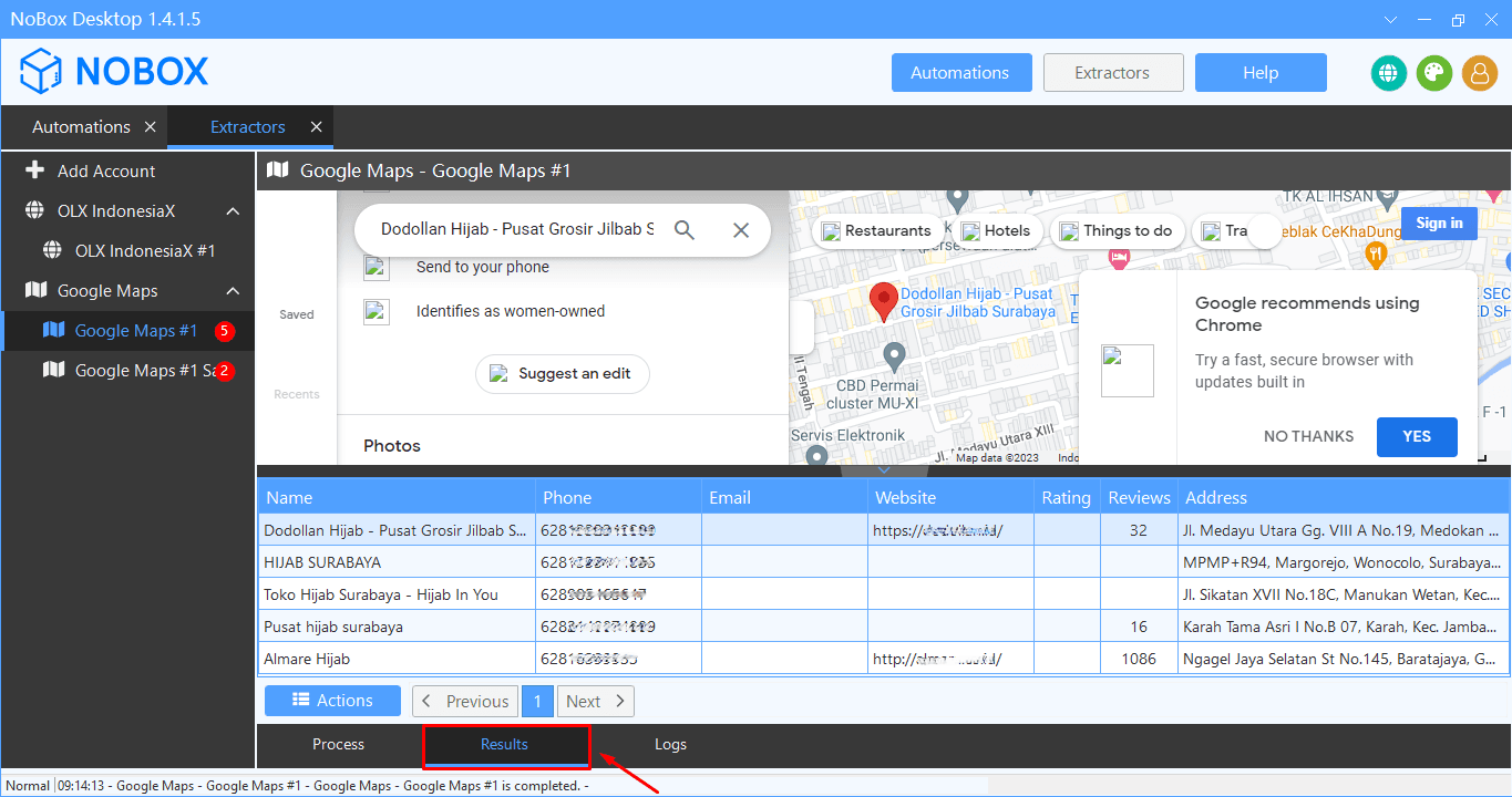 Tampilan Dasbor NoBox