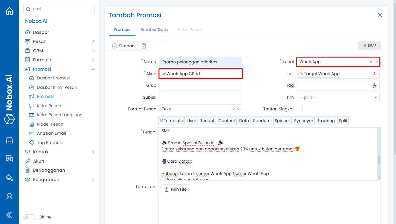 Tampilan Dasbor NoBox