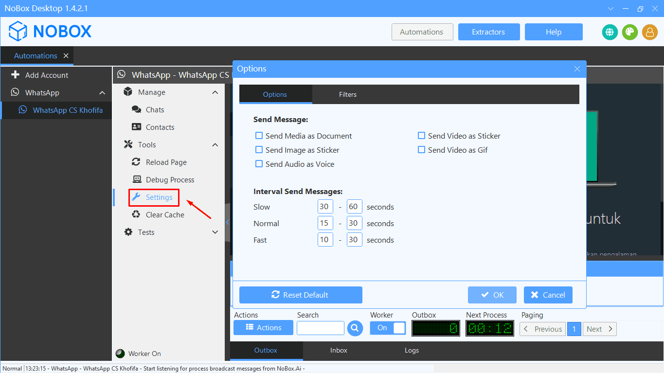Tampilan Dasbor NoBox