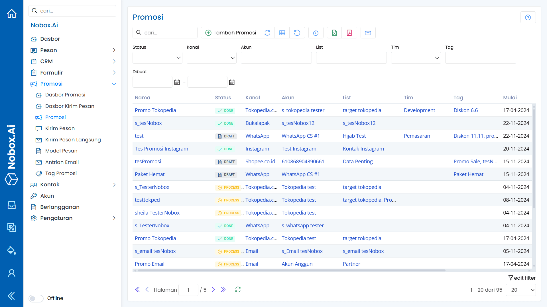 Tampilan Menu Promosi