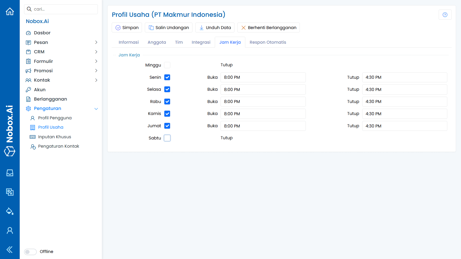 Pengaturan Jam Kerja