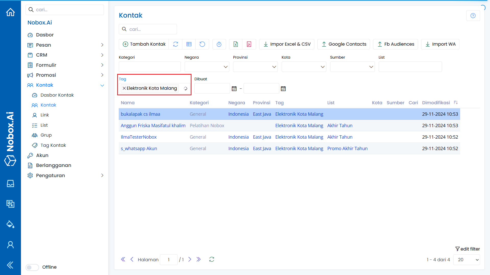 Filter Data Kontak Berdasarkan Tag