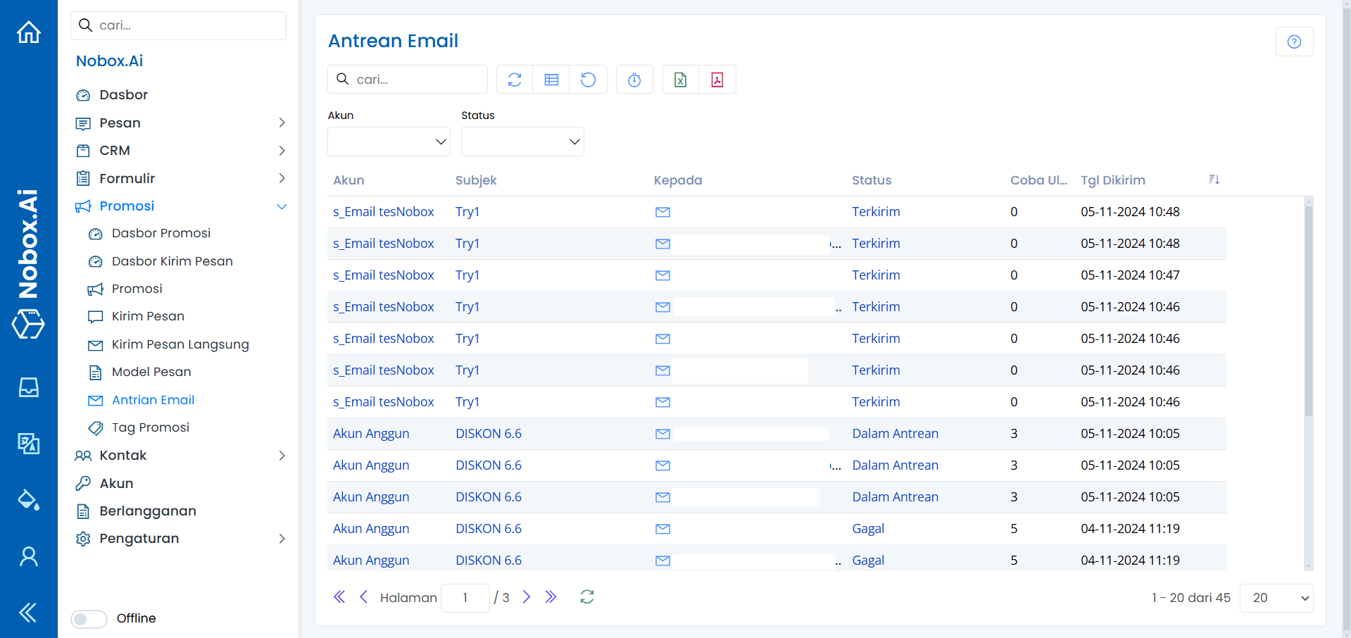 Tampilan Antrean Email
