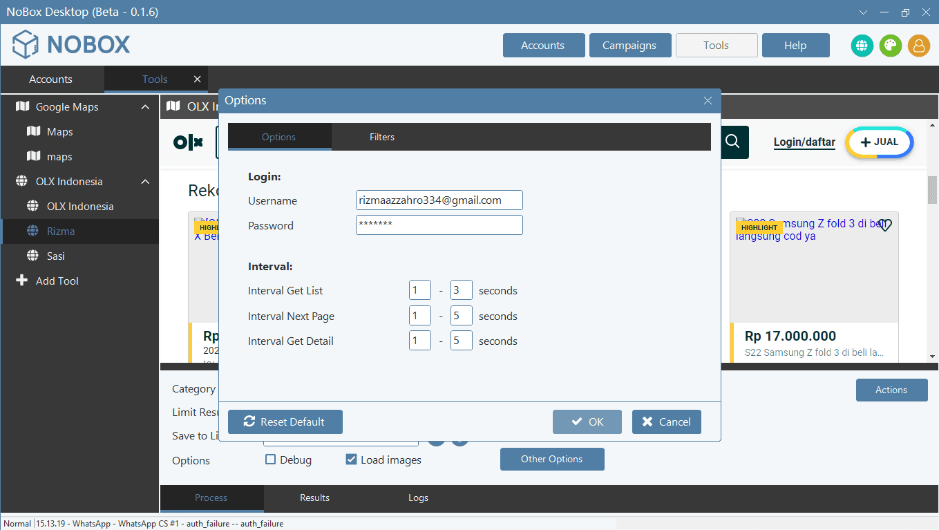 Tampilan Dasbor NoBox