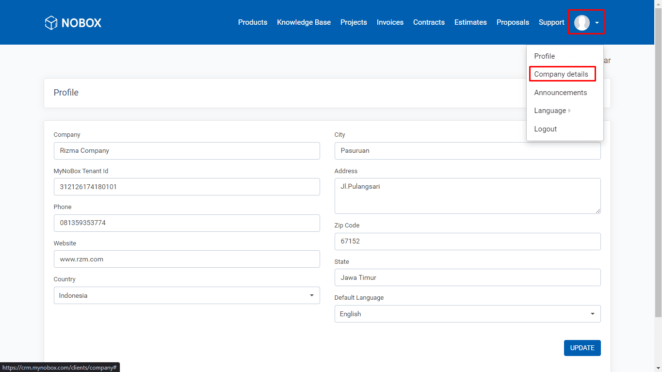 Tampilan Halaman Company Details