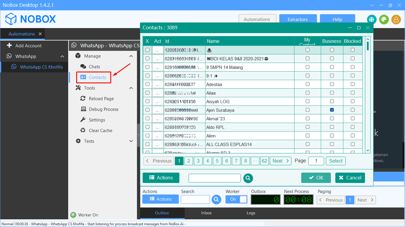 Menu Manajemen Kontak Desktop