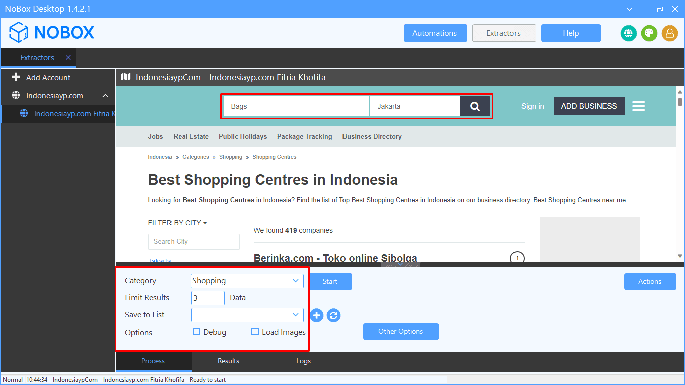 Konfigurasi Parameter Ekstraksi