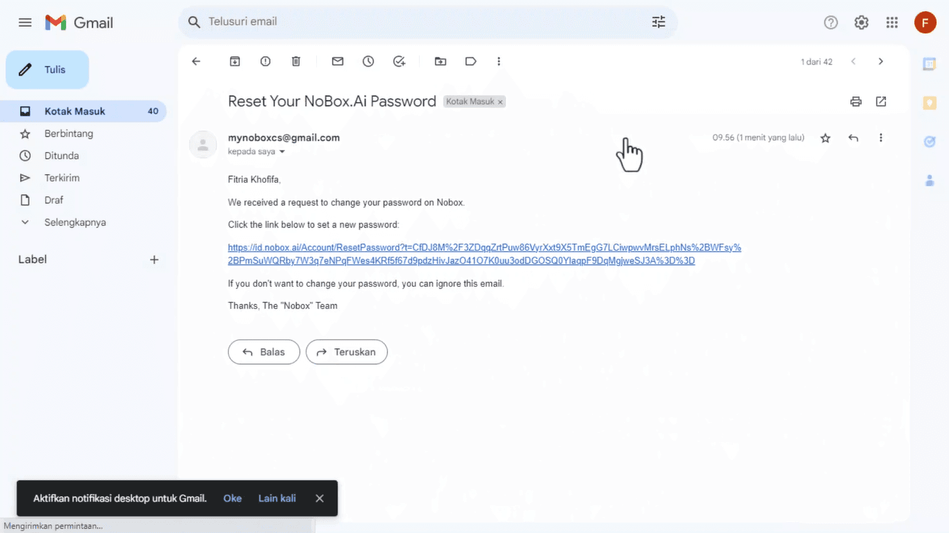 Contoh Email Pemulihan Akun