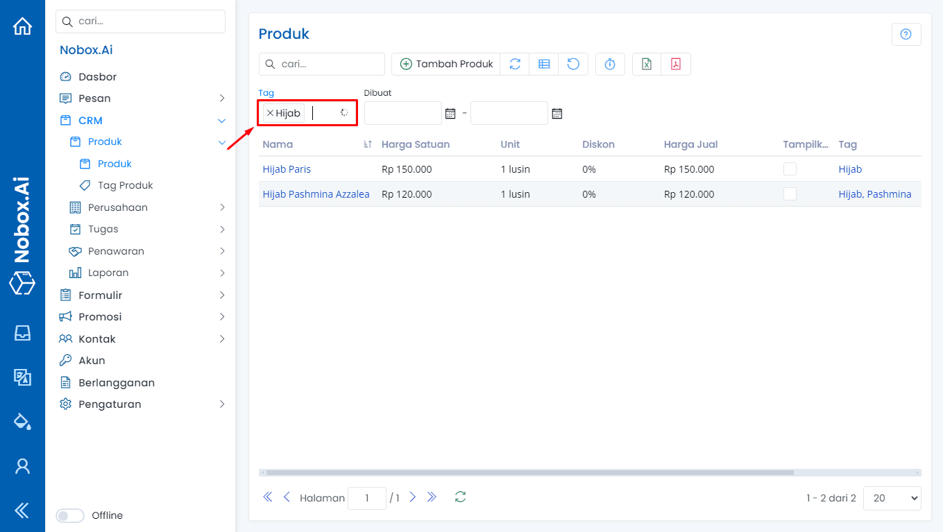 Tampilan Dasbor NoBox
