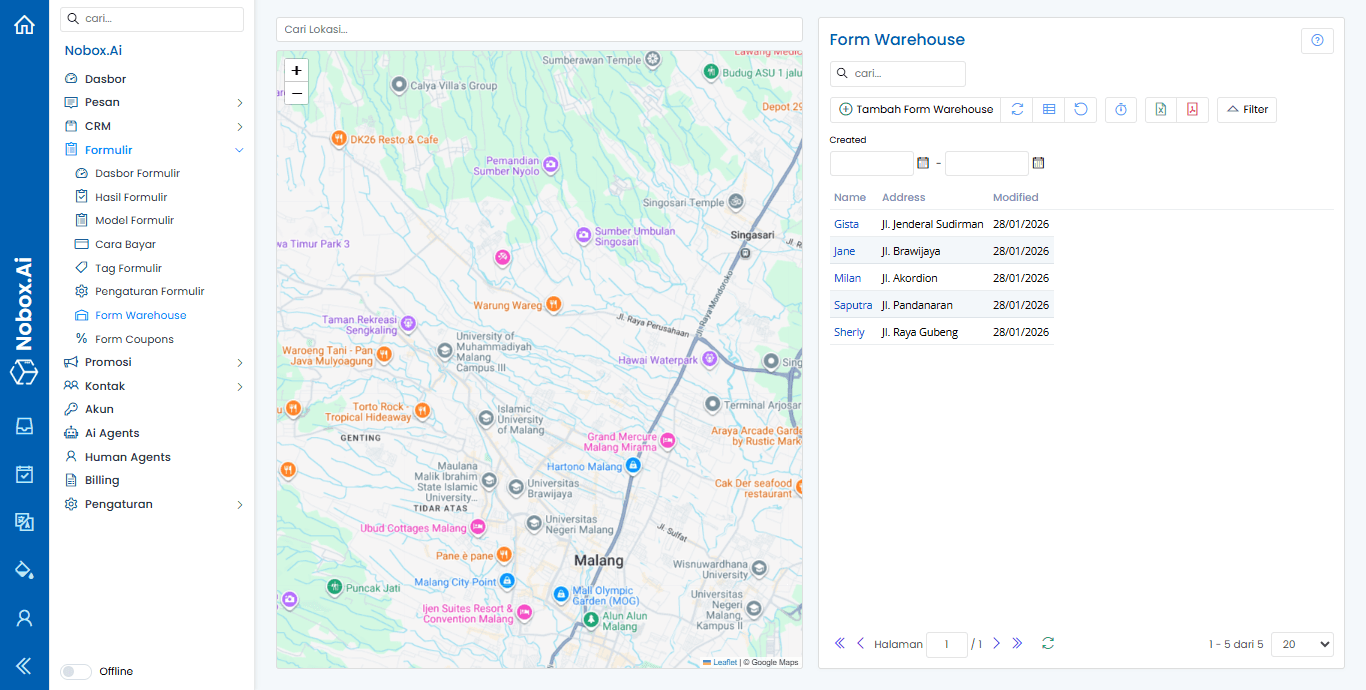 Tampilan Dasbor NoBox