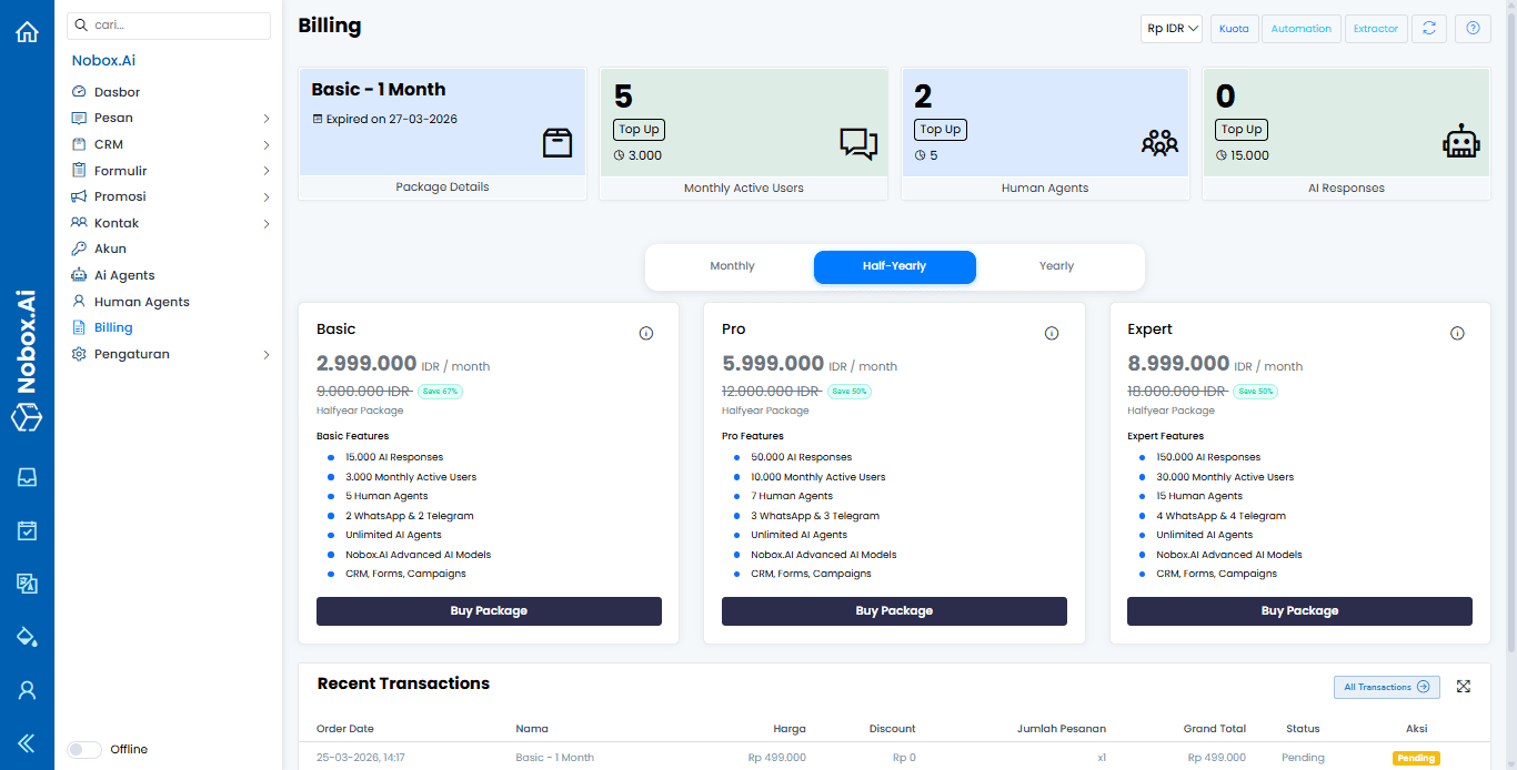 Tampilan Menu Billing