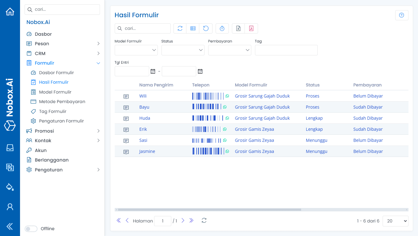 Tampilan Dasbor NoBox