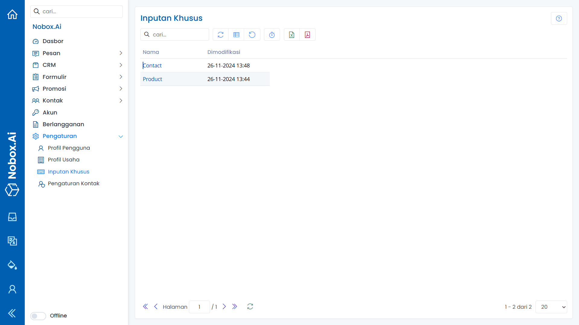 Tampilan Menu Inputan Khusus