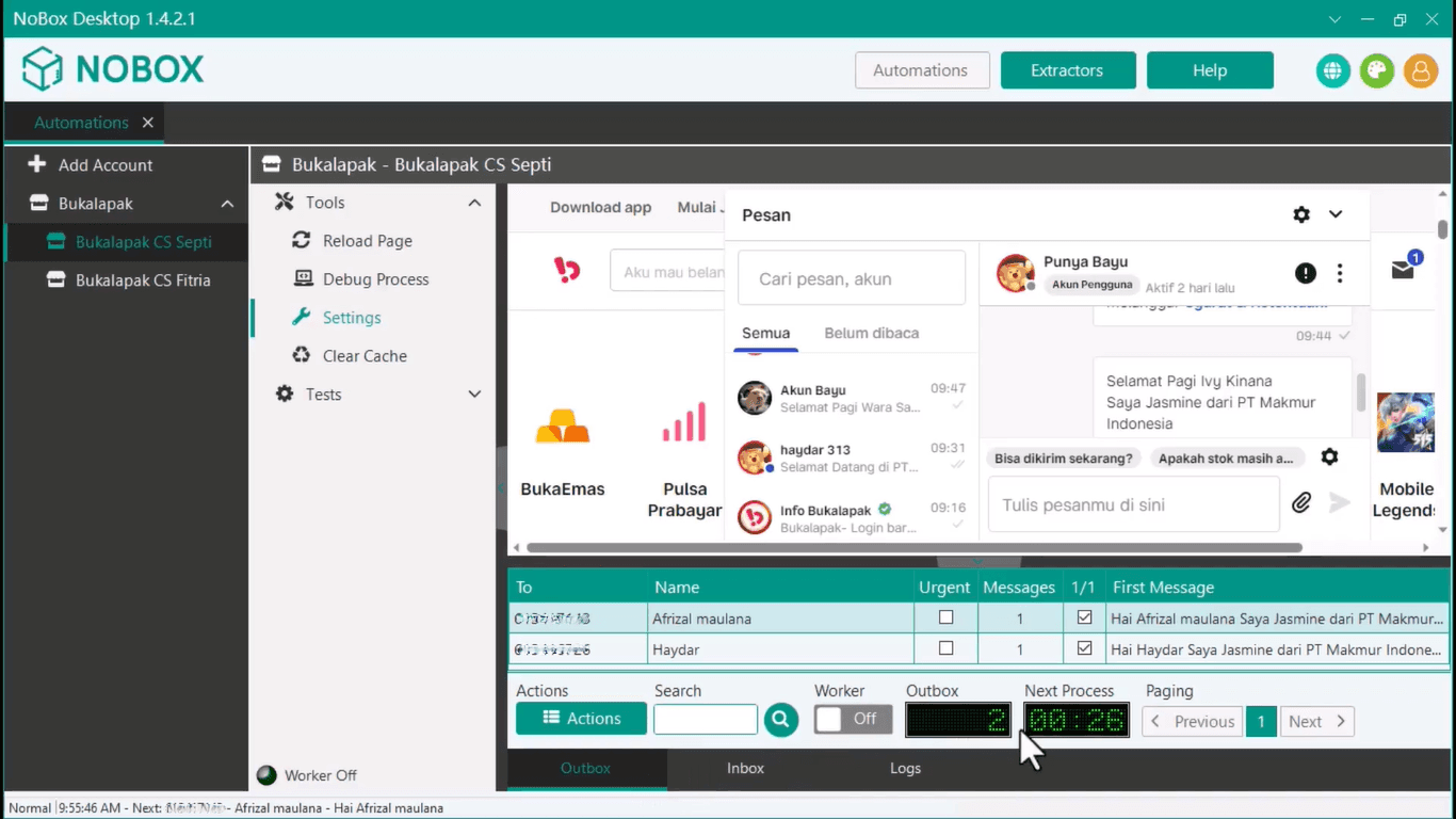 Tampilan Dasbor NoBox