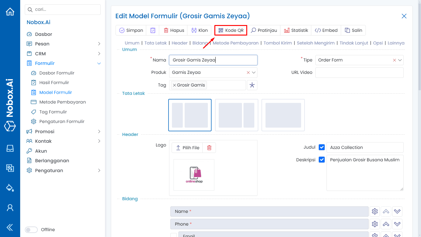 Kode QR Model Formulir