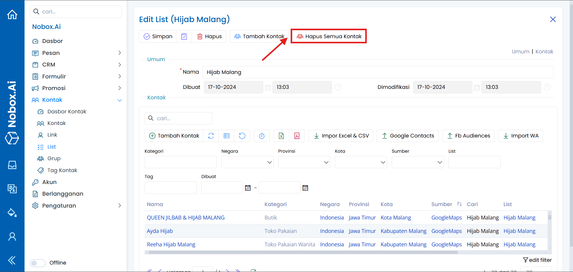 Konfirmasi Hapus Semua Kontak