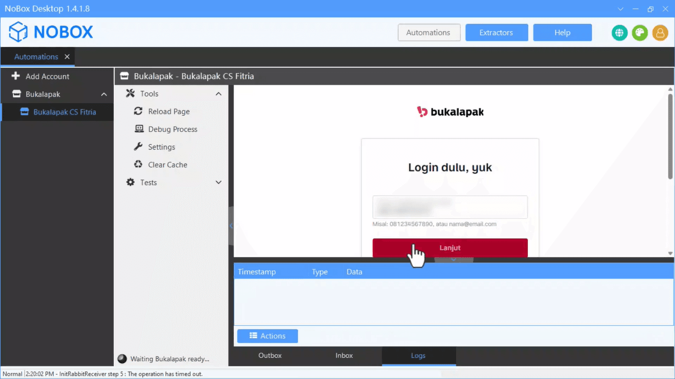Tampilan Dasbor NoBox