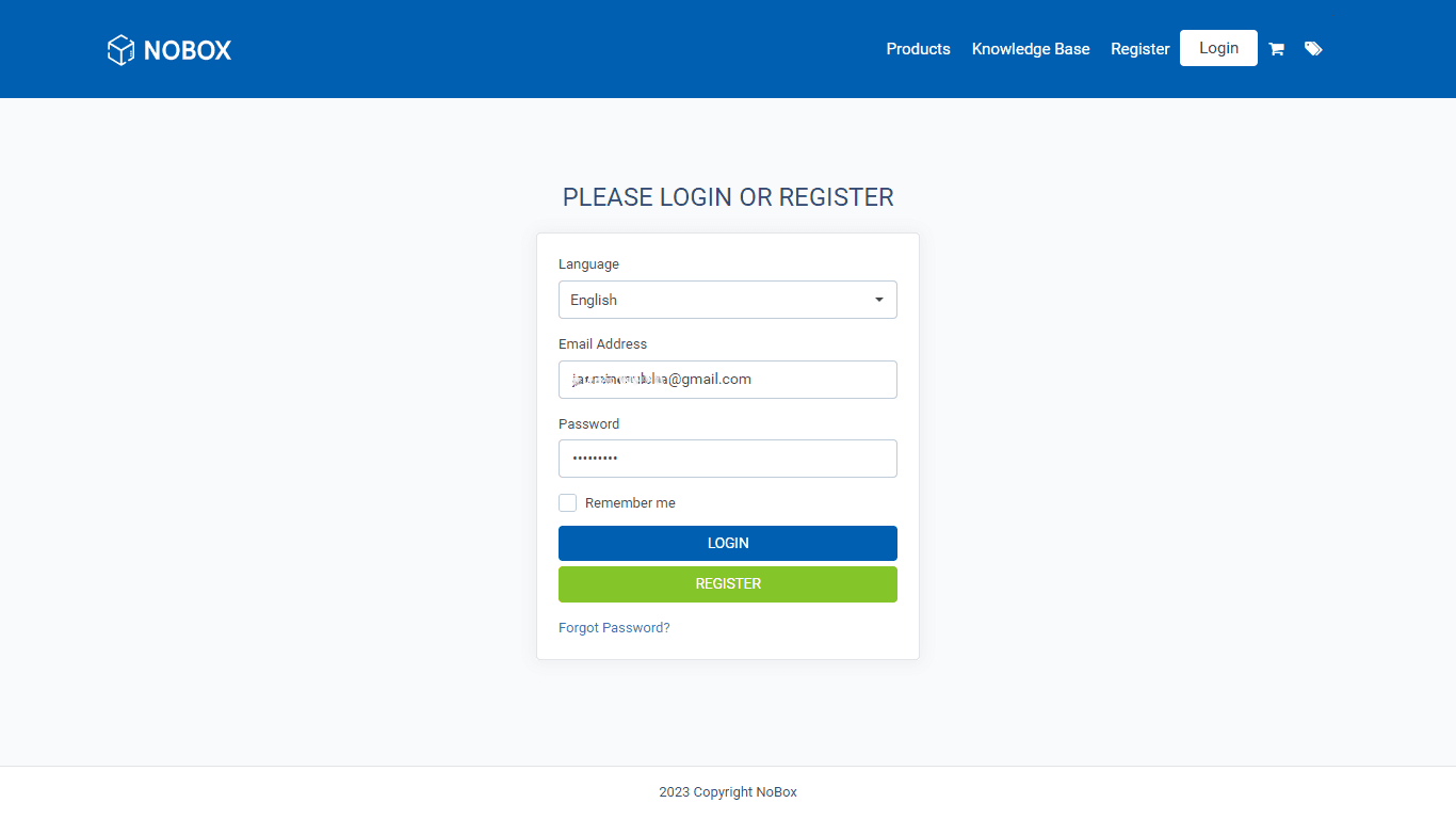 Halaman Login CRM NoBox