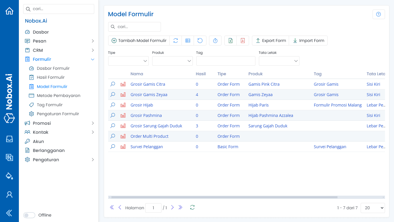 Tampilan Model Formulir