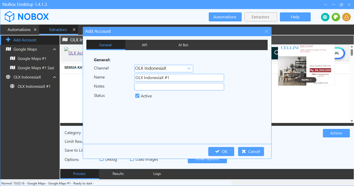 Tampilan Dasbor NoBox