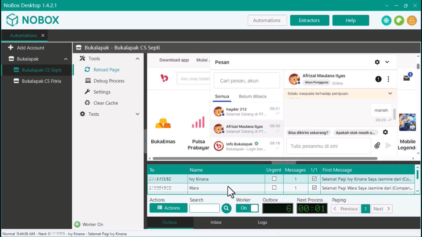 Tampilan Dasbor NoBox