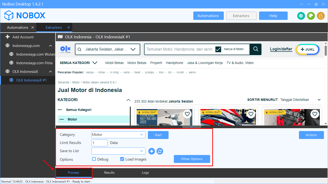 Tampilan Dasbor NoBox