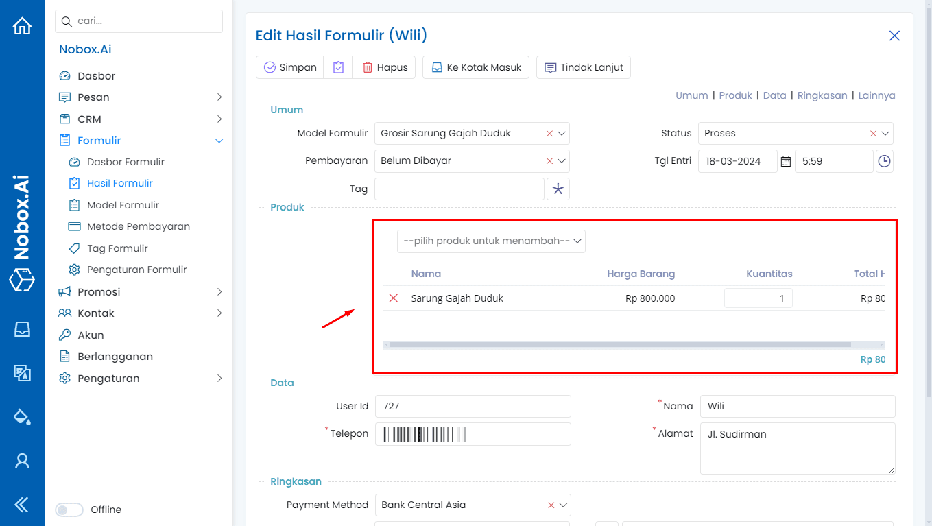 Tampilan Dasbor NoBox