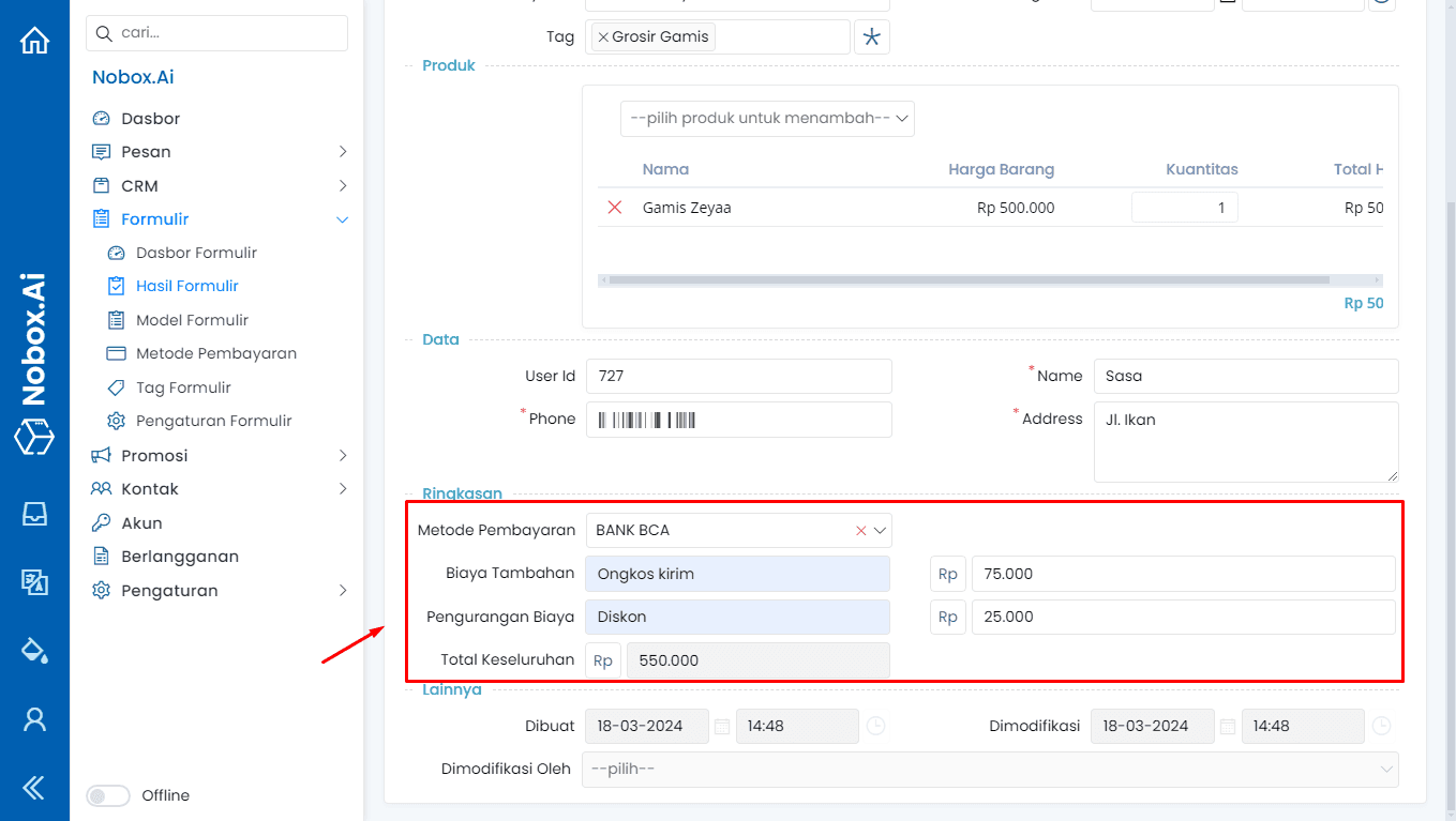 Tampilan Dasbor NoBox
