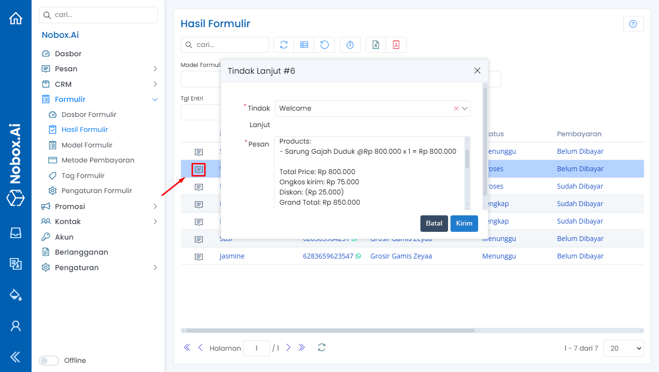 Tampilan Dasbor NoBox