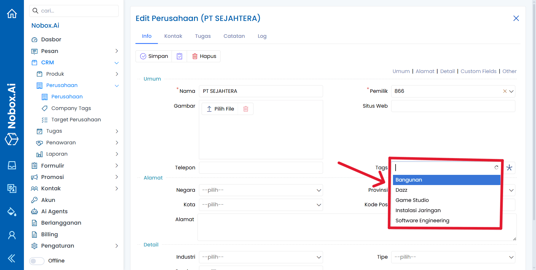 Tampilan Dasbor NoBox