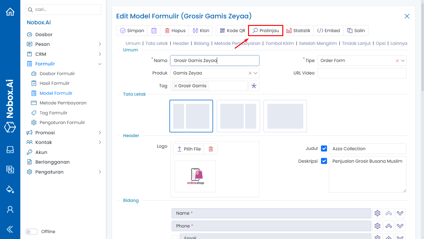 Pratinjau Model Formulir