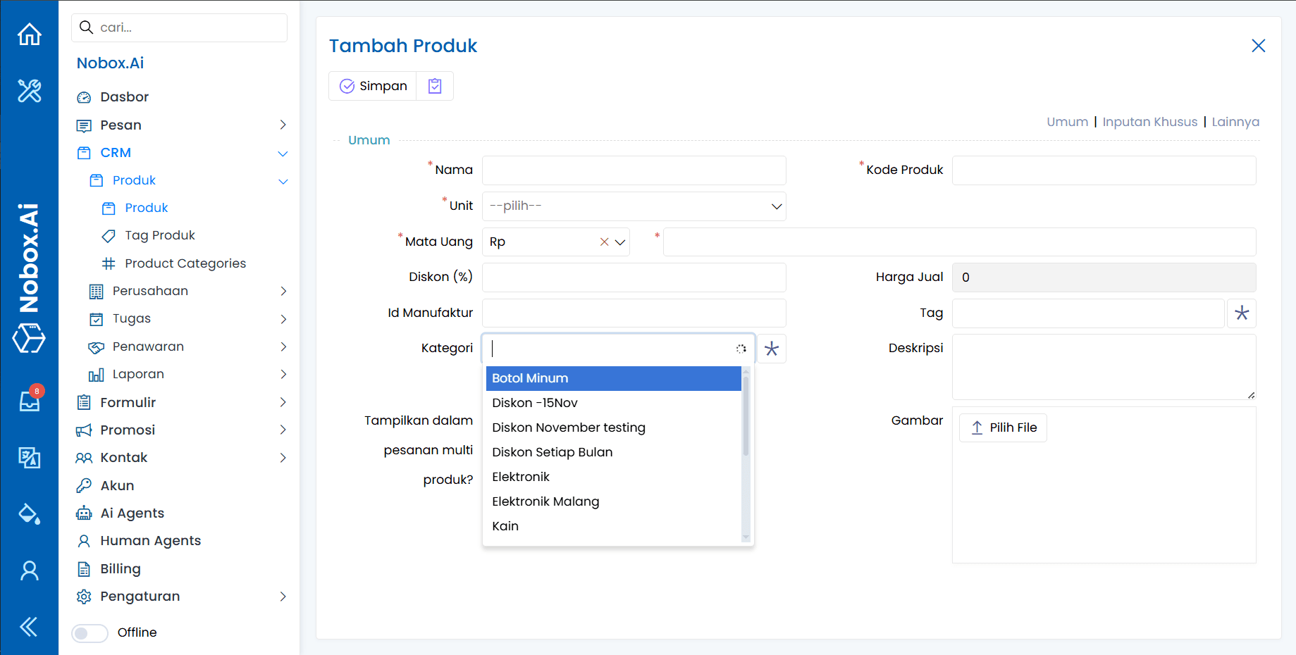 Tampilan Dasbor NoBox