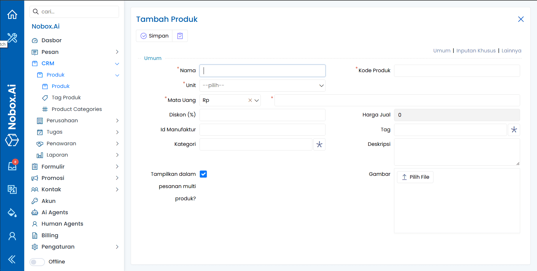 Tampilan Dasbor NoBox