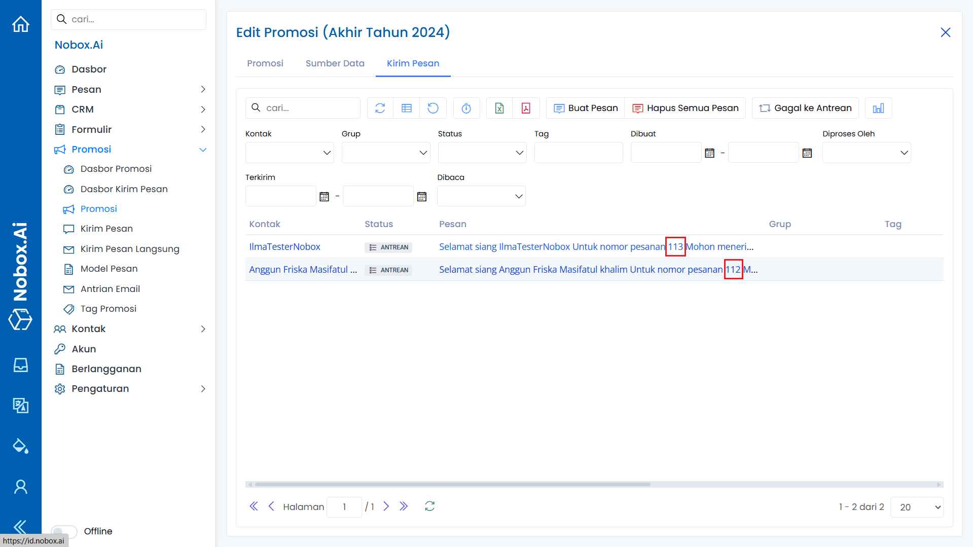 Hasil Generate Pesan