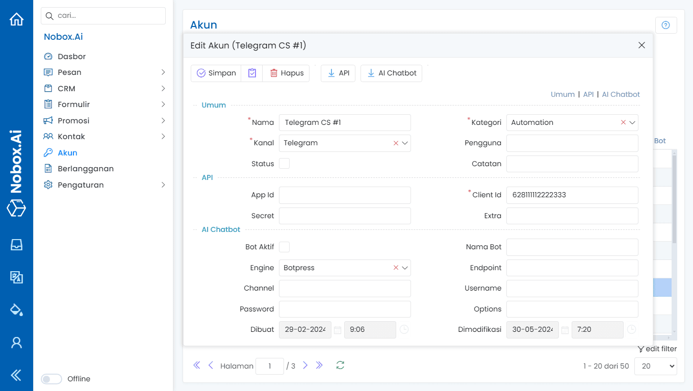 Tambah Akun Telegram Baru