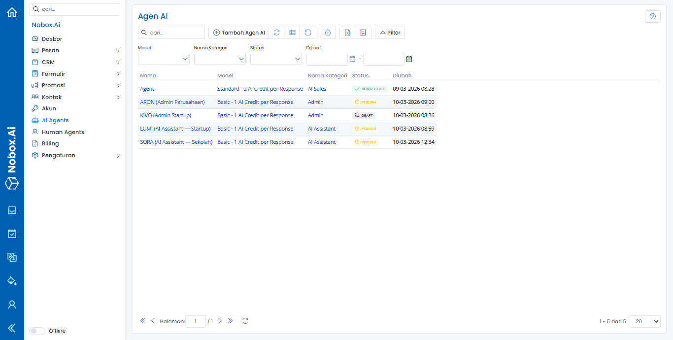 Tampilan Menu AI Agent