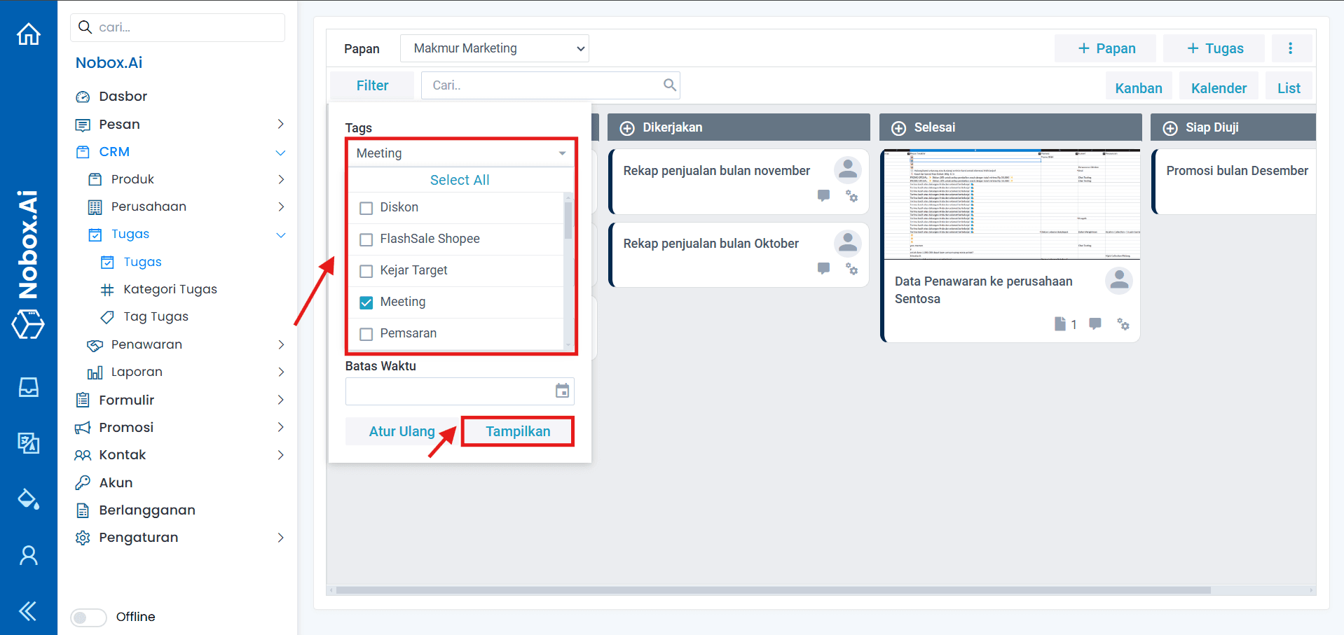 Tampilan Dasbor NoBox