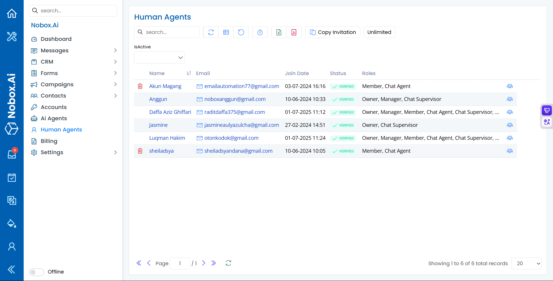 Tampilan Human Agent