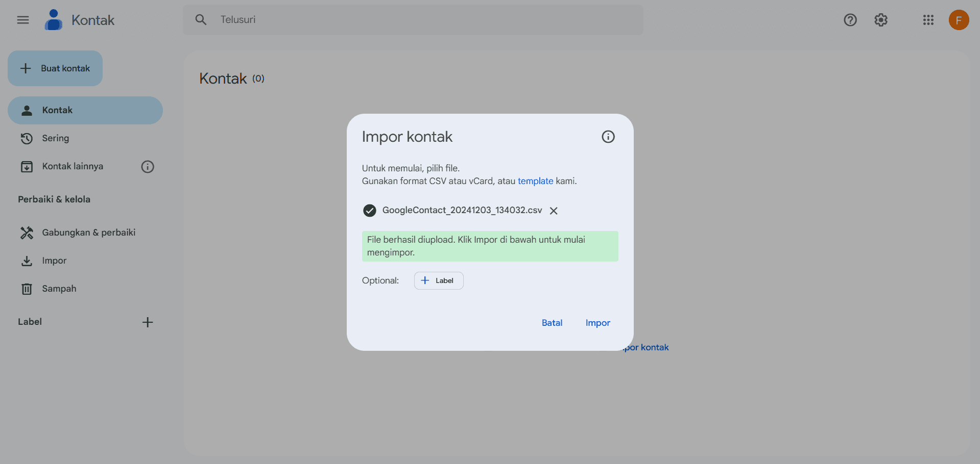 Konfirmasi Impor File CSV