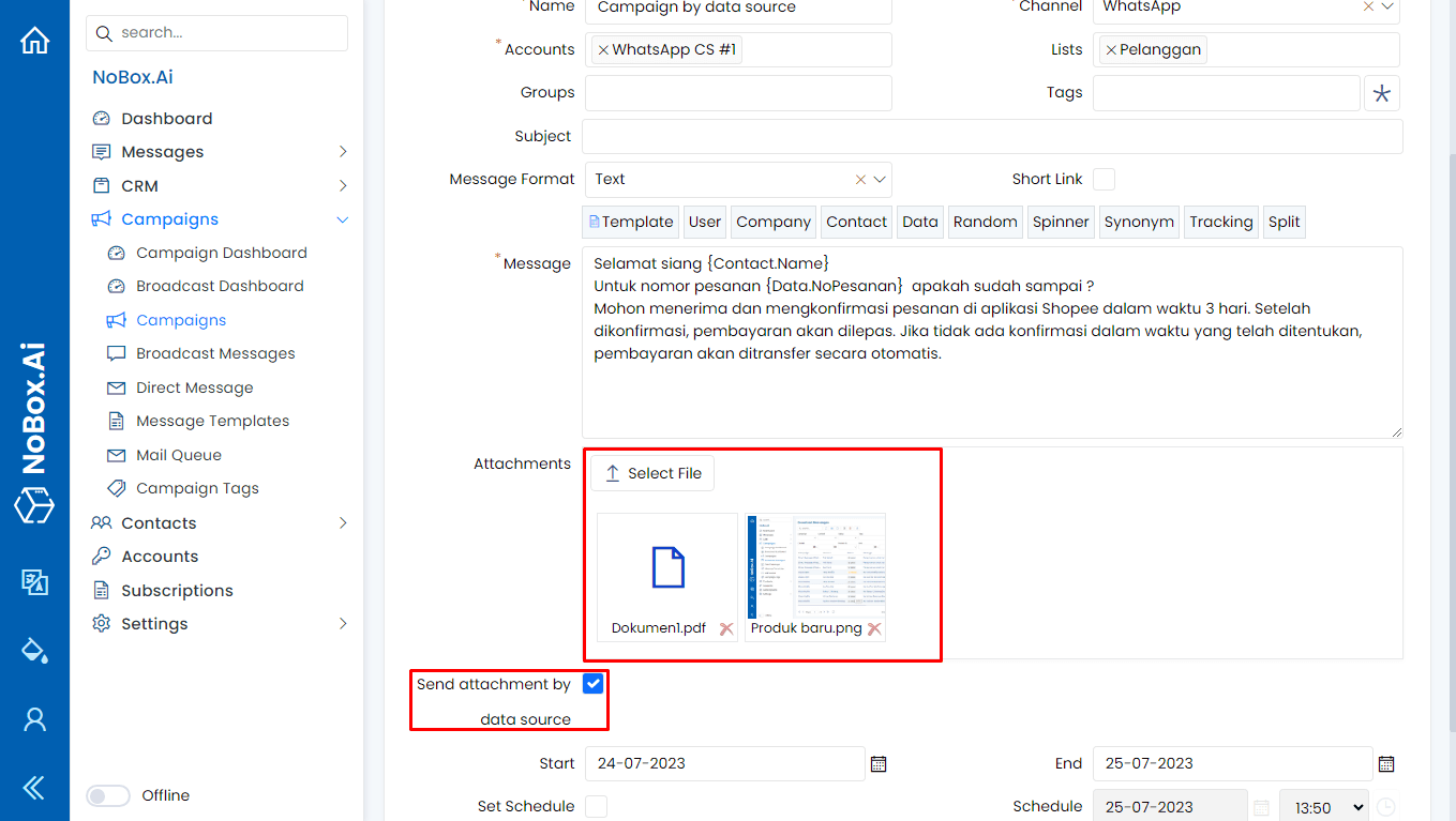 Kirim Lampiran Berdasarkan Sumber