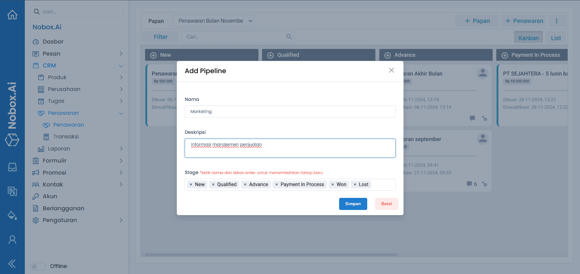 Form Tambah Papan Penawaran